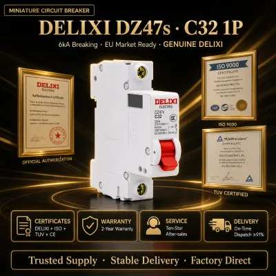 DELIXI DZ47s 1P MCB Miniature Circuit Breaker 6kA 230V C Curve DIN Rail Single Pole 1A 16A 20A 63A CE CCC Certified
