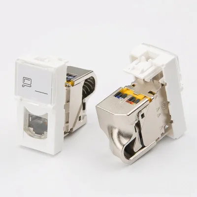 French Type for Design CAT6A RJ45 Female Rotating Toolless Faceplate Coupler Keystone Jack STP Network Connector Module Socket