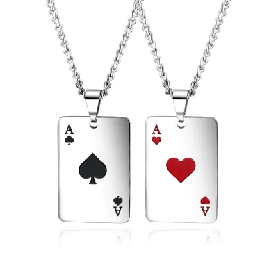Punk Hip Hop Mens Chains Necklace Jewelry Simple Stainless Steel Square Poker Heart Pendant Necklace Women