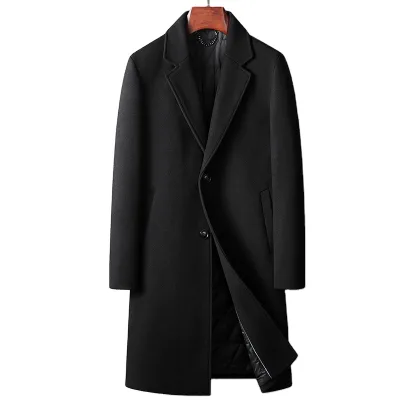 Wholesale Winter Mid-length Cotton Pad Wool Trench Coat Thickened Overcoat for Men