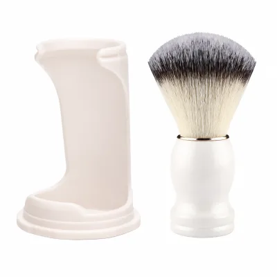 Luxury White ABS Handle Synthetic Shaving Brush with Holder Soft Nylon Men Beard Grooming Brush Facial Clean Kit