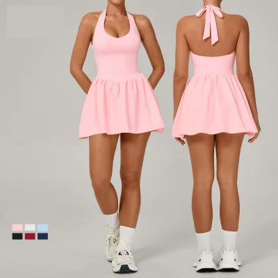 GC Lace-up Nude-feel Sports Tennis Outfit for Women, Anti-exposure Base Layer, Outdoor Running and Fitness Tennis Skirt