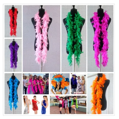 Feather Manufacturer Wholesale 40g Colorful Turkey Chandelle Feather Boa for Party Wedding Dresses Decoration