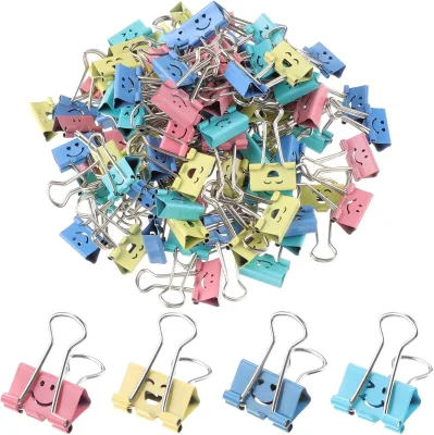 Smile Binder Clips, 100Pcs Colorful Cute Binder Paper Clips,Small Paper Clamps,0.75 Inch for Office School and Personal Use