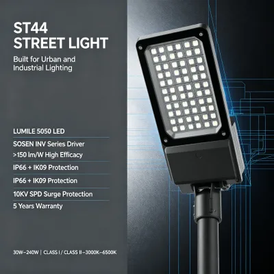 CHZ ST44 SOSEN Driver 80W LED Street Light 150 Lumen Per Watt IP66 IK09 Smart Government Project