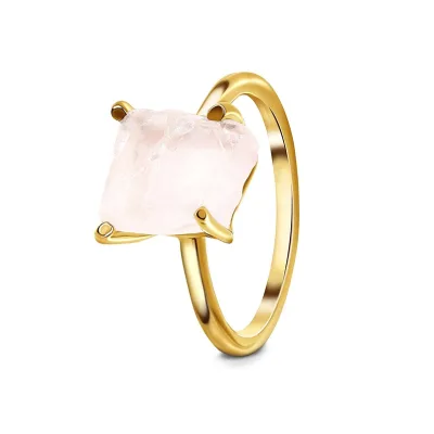 Gemnel High Quality 925 Silver Gold Vermeil Natural Gemstone Raw Crystal Quartz Band Ring