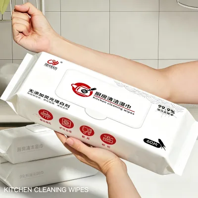 Baking Soda Kitchen Cleaning Wipes Lemon Fragrance Private Label OEM 80 Count Grease Removal Household Surface Cleaning Wipes