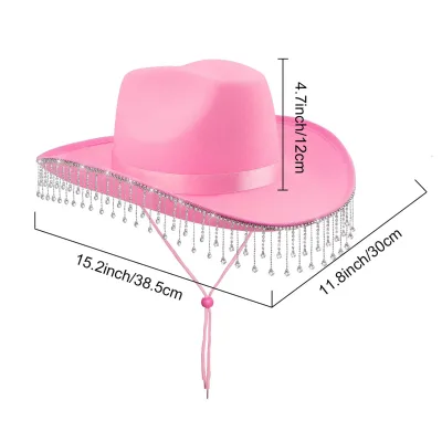 New Bridal Party Rhinestone Tassel Western Cowboy Hat White Diamond Festive Wedding Hat for Women
