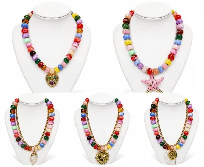 New Arrival Vintage Resin Colored Necklace for Women Circular Handicraft Beaded Necklaces Unique Gift for Birthday Anniversary