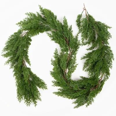 6FT Christmas Garland Cedar Garland Greenery Plant for Christmas Decorations Wall Room Outdoor Indoor Winter Decor