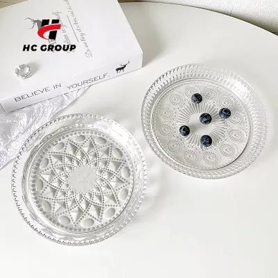 Luxury Sunflower Pattern Embossed Glass Thickened Fruit Plate Cake Plate Tableware Dessert Plate