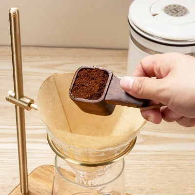 Wooden Coffee Scoop Long Handle Short Handle Leather Hanging Rope Walnut Measuring Spoon Pour Over Coffee Beans Kitchen Home