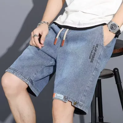 Men's Denim Shorts Hong Kong Streetwear 7/8 Length Jeans Loose Vintage Versatile Straight Leg Trendy Cool Pants