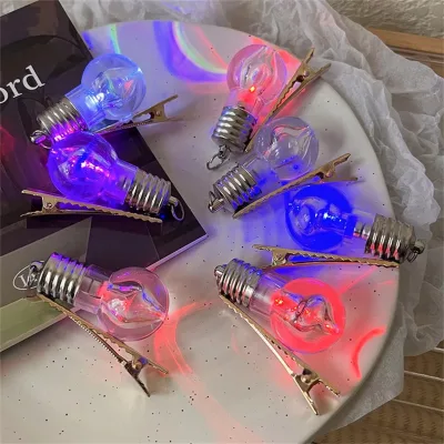 New Funny Luminous Lighted Bulb Shape Hair Clips for Baby Girls Alloy Glass Creative Party Hair Accessories