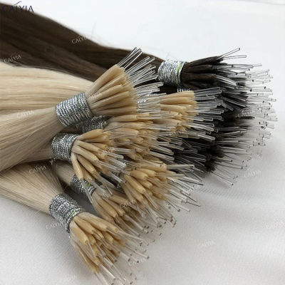 Straight Crystal Hair Extensions 100% Human Hair Nano Keratin European Elastic Ring Links Remy Human Hair Extensions 12-26 Inch