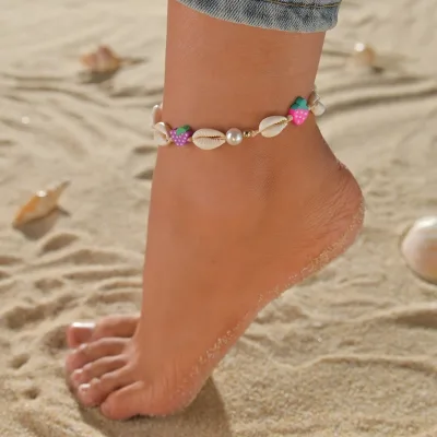Summer Foot Fashion Jewelry Boho Anklets Handmade Elastic Beaded Shell Charm Pendant Draw String Anklets