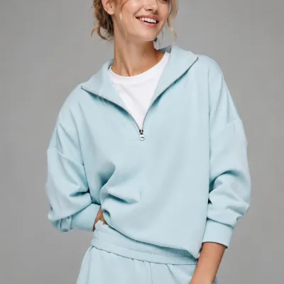 Womens Half Zip Sweatshirt Oversized Drop Shoulder Pullover Casual Custom Private Label OEM ODM Clothing Manufacturer Wholesale