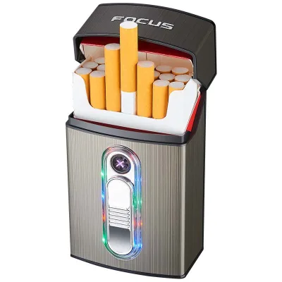 New Lady Cigarette Case With USB Dual Arc Lighter Hold 20pcs Cigarette 2-in-1 Waterproof Rechargeable Cigarette Box Holder