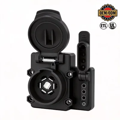 7-Way Round Blade Trailer Connector with 4-Pin Auxiliary - Spring-Loaded Flip Cover, Weatherproof Sealed Housing