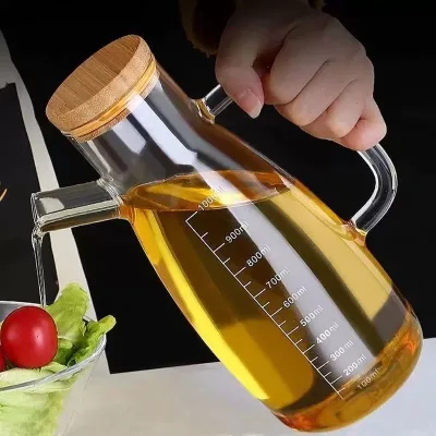 Home Kitchen Large Capacity 1000ml High Borosilicate High Temperature Resistant Non-Hanging Oil Storage Tank Glass Oil Pot