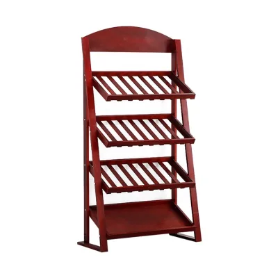 4-Tier Free Standing Pine Wood Wine Rack 24-Bottle Display Holder Country Party Drink Beer Metal Wooden Wine Shelf Printed