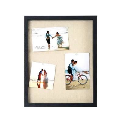 11x14 Shadow Box Frame in Black with Soft Linen Back - Composite Wood with Polished Glass for Wall and Tabletop