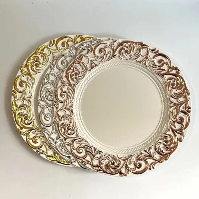 Wholesale 100pcs Eco-Friendly Modern Luxury Wedding Hotel Plastic Round Charger Plates for Restaurants
