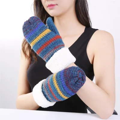 Winter Acrylic Knit Mitten Ski Gloves For Women With Thick Fleece Lining for Gift