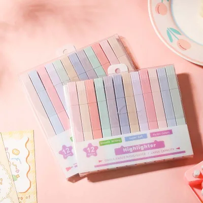 Gift Box Eye protection Student Ledger Key Round Marker Pen Drawing Pen Candy Color 12-piece-set Double-ended Highlighter Pen