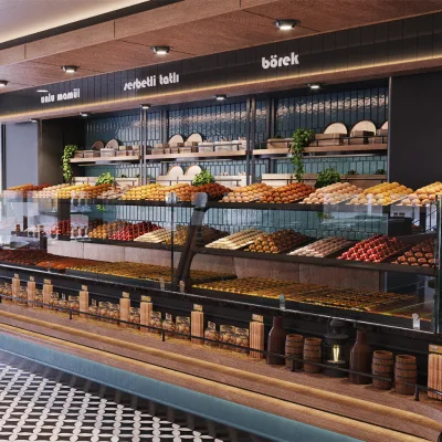 Factory Customized Directly Bakery Store Display Shelves Wooden Lacquered Bread Bar Counter Bakery Shop Showcase