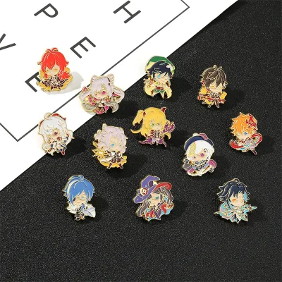 Wowei Cartoon Genshin Impact Brooch Metal Badge Wendy Zhongli Keqing Custom Enamel Pins Metallic Enamel Brooch