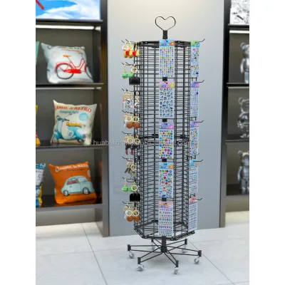 Hexagonal Rotating Grid Shelves Metal Floor Display Stickers Jewelry Toys Cultural Creative Style Warehousing Supermarkets