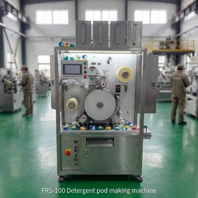 PLC Controlled Pneumatic Drum Rotary Auto Detergent Liquid Gel Powder Filling & Sealing Machine for PVA Film Pods 30-60 Pcs/min