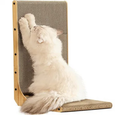 Cat Scratcher 26.8 Inch L-Shaped Wall-Mounted Cardboard with Ball Toy for Indoor Cats Large Size