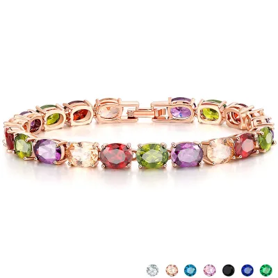 Hot Sale Women's Trendy Wrap European American Brass Crystal Colorful Rose Gold Zircon Claw Setting Bracelet