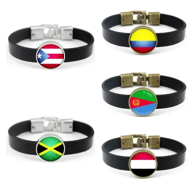 Manufacturer 223 Countries National Flag Design Leather Armband Wristband Unisex Flag Genuine Leather Bracelet for Women