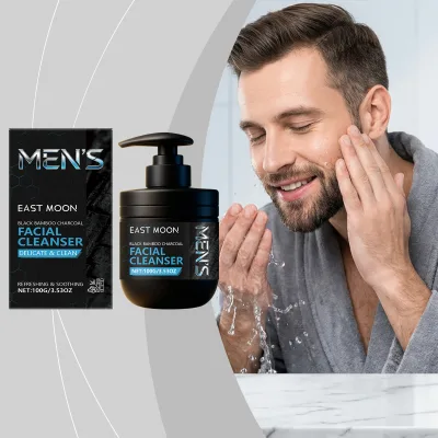 Private Label EAST MOON Facial Cleanser Deep Cleansing Refreshing Oil Control Black Bamboo Charcoal Men Face Wash