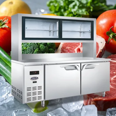 2 Door Coffee Shop Sandwich Work Table Workstations Design Bar Cooling Refrigerator Display Case Above Bench Freezers With Shelf
