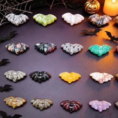 Wholesale Natural Mixed Gemstone Crystal Animal Statue Mini Bat Stones Carvings for Halloween Decor Gifts