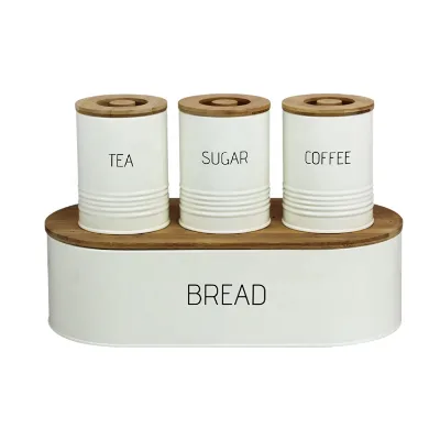 BX Bamboo Lid Food Storage Tea Sugar Coffee Canisters Bread Box