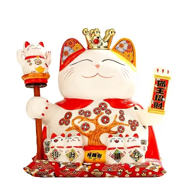 BONWILL Lucky Cats 9 11 Inch Cat King with Money Tree Payment Pad