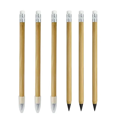 Spot Wholesale Processing LOGO Bamboo and Wood Eternal Pencil with Eraser to Write Constantly Children's Student Sketch Pen