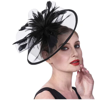 Elegant High Quality Wedding Fascinator Hat for Women Exaggerated Mesh Formal Party Decoration With Feathers