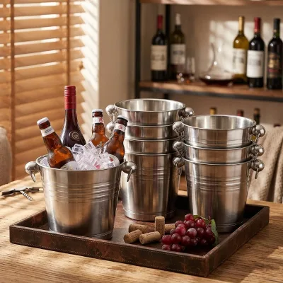 6L Bar KTV Party Club Large Capacity Metal Beverage Tub Stainless Steel Ice Bucket with Handle Wine Champagne Bucket