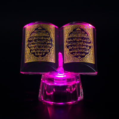 Wholesale Multicolor Led Light Islamic Gifts Crystal Glass Quran Book Mini clear Religious Crystal Holy Quran for Wedding Favors