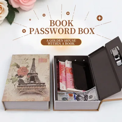 Multi Size Fake Book Security Safe Box Retro Rose Eiffel Tower Pattern Password Lock Book Box for Home Secret Storage