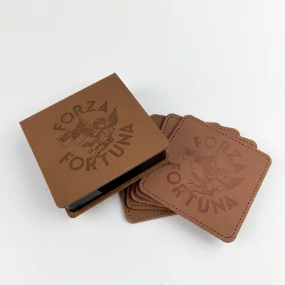 Custom Leather Coasters for Home Kitchen Non-Slip PU Leather Drink Coasters with Logo Personalized Set of 6