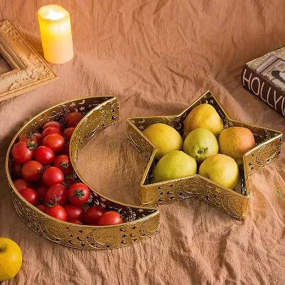 Eid Mubarak Moon Star Dinner Plate Tray 2 PCS Ramadan Serving Trays for Eid Mubarak Islam Muslim Party 2026 Ramadan Dishes