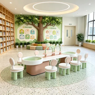 Factory Custom Resin Double Groove Kids Handmade Eco-Friendly Durable Traditional Design Living Room Cartoon Back Stool Set