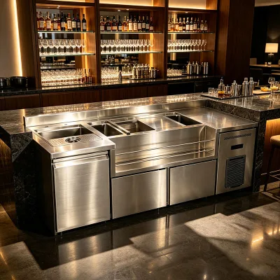 Commercial Restaurant Cocktail Bar Fridge Bartender Work Station Stable Hotel Lobby Bar Cocktail Preparation Stainless Steel